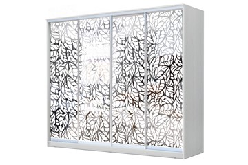 Шкаф-купе 4-х дверный 22-24/2-6666, Пескоструйный рисунок "Лист", Белый в Элисте