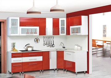Кухня угловая Мыло 224 2600х1600, цвет Красный/Белый металлик в Элисте