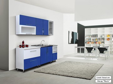 Небольшая кухня Мыло 224 2000х718, цвет Синий/Белый металлик в Элисте