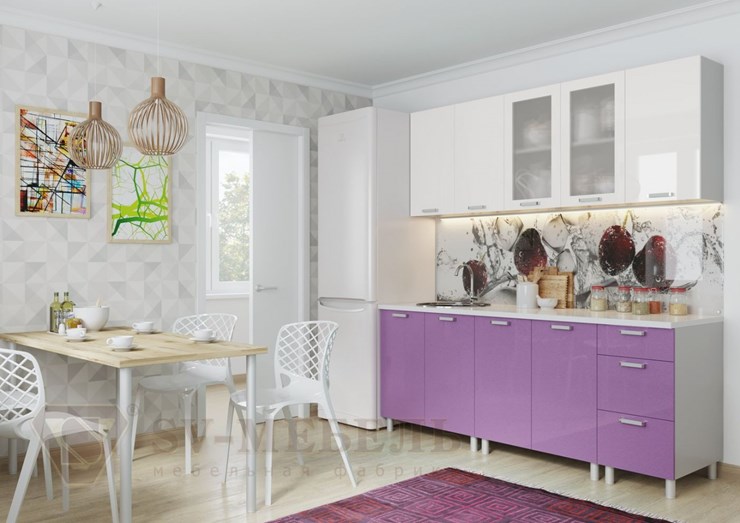 Кухонный гарнитур угловой Модерн, белый глянец/фиолетовый металлик в Элисте - изображение