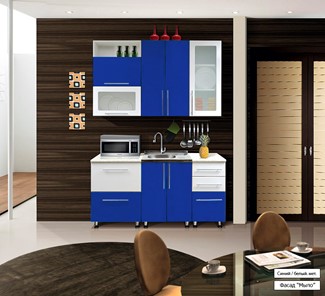 Прямая кухня Мыло 224 1600х718, цвет Синий/Белый металлик в Элисте