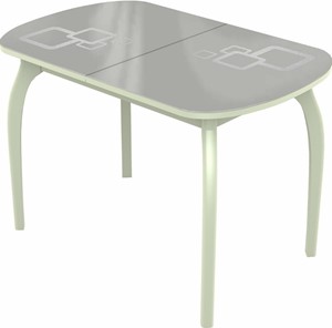 Обеденный раздвижной стол Ривьера мини дерево №1, Рисунок квадро (стекло белое/металлик/белый) в Элисте