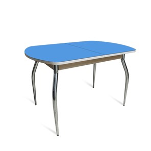 Обеденный стол СТОЛБУРГ ПГ-05 СТ2, дуб молочный/синие стекло/35 хром гнутые металл в Элисте