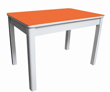 Кухонный стол раздвижной Айсберг-01 СТ2, белое ЛДСП/стекло оранжевое/прямые массив белый в Элисте