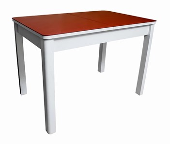 Кухонный стол Айсберг-04 СТ2, белое ЛДСП/стекло алое/прямые массив белый в Элисте