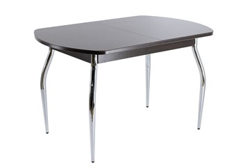 Кухонный стол раскладной ПГ-07 СТ1 венге/черное стекло/хром фигурные в Элисте