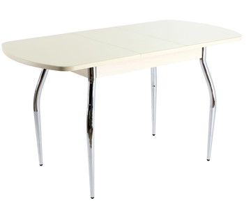 Раздвижной стол ПГ-07 СТ1, дуб молочный/белое стекло/35 хром гнутые в Элисте