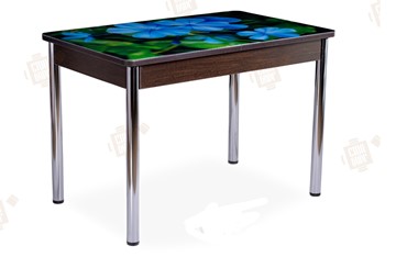 Кухонный стол раскладной Айсберг-02 СТФ, Венге ЛДСП/фиалки/ноги хром прямые в Элисте