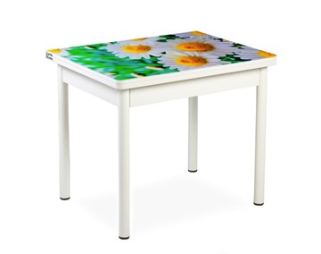 Кухонный пристенный стол СПА-01 СТФ, белый/фотопечать ромашки/опоры прямые белые в Элисте