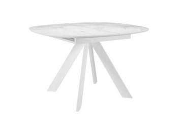 Кухонный раздвижной стол DikLine BK100 Керамика Белый мрамор/подстолье белое/опоры белые в Элисте