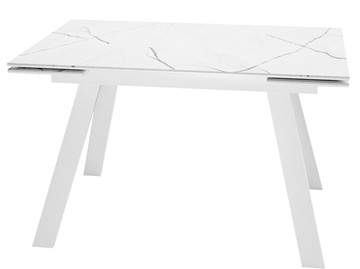 Стол кухонный раскладной DikLine SKM140 Керамика Белый мрамор/подстолье белое/опоры белые (2 уп.) в Элисте