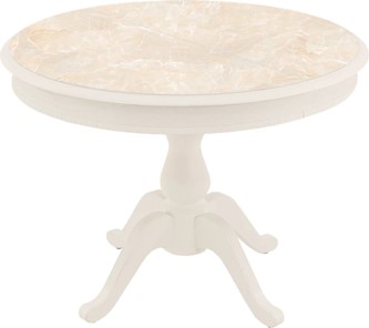 Овальный стол на кухню Фабрицио-1 Glass, Круг 1000, фотопечать (Мрамор 6, Слоновая кость) в Элисте