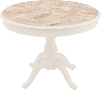 Кухонный овальный стол Фабрицио-1 Glass, Круг 1000, фотопечать (Мрамор 8, Слоновая кость) в Элисте