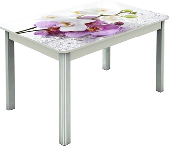 Кухонный стол раскладной Гамбург исп.2 ноги метал. крашеные №23, Фотопечать (Цветы №44) в Элисте
