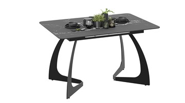 Раздвижной стол Конкорд Тип 2 (Черный муар/Стекло матовое черный мрамор) в Элисте