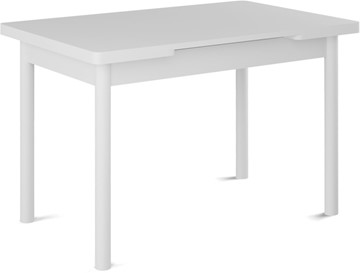 Обеденный раздвижной стол Кубика Милан-1 EVO, ноги металлические белые, белый цемент в Элисте