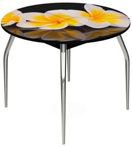 Кухонный стол раскладной Ривьера - Круг, ноги хром №5, ФП (Цветы №11) в Элисте
