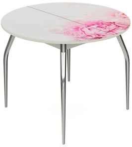 Кухонный раскладной стол Ривьера - Круг, ноги метал. крашеные №24, ФП (Цветы №49) в Элисте