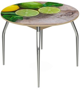 Кухонный раскладной стол Ривьера - Круг, ноги метал. крашеные №24, ФП (Фрукты №33) в Элисте