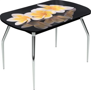 Кухонный раздвижной стол Ривьера исп.1 ноги метал. крашеные №24 Фотопечать (Цветы №11) в Элисте