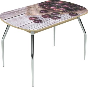 Кухонный раздвижной стол Ривьера мини, ноги хром №5 Фотопечать (Фрукты №29) в Элисте