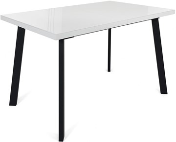 Обеденный раздвижной стол Сальвадор-1G (ноги черные, стекло cristal/белый цемент) в Элисте