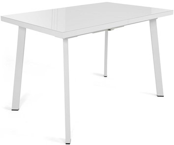 Кухонный стол раздвижной Сальвадор-1G (ноги белые, стекло cristal/белый цемент) в Элисте