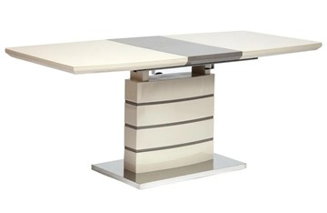 Кухонный раскладной стол WOLF ( mod. 8053-2 ) мдф high gloss/закаленное стекло, 120/160x80x76, слоновая кость/латте в Элисте