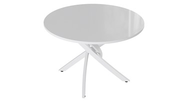 Круглый стол на кухню Diamond тип 2 (Белый муар/Белый глянец) в Элисте