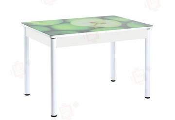 Кухонный раздвижной стол Айсберг-01 СТФ, белый/фотопечать зеленые яблоки/ноги крашеные в Элисте