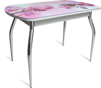 Кухонный обеденный стол ПГ-04 СТФ белое/орхидея/хром фигурные в Элисте
