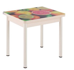 Стеклянный стол СПА-01 СТФ, дуб молочный ЛДСП/стекло фрукты/36 прямые трубки крашеные белые в Элисте