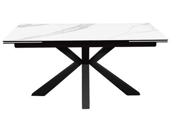 Керамический обеденный стол раздвижной DikLine SFE160 Керамика Белый мрамор/подстолье черное/опоры черные (2 уп.) в Элисте