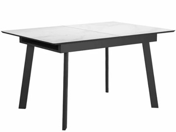 Стеклянный обеденный стол раздвижной DikLine SFH125 стекло Оптивайт Белый мрамор/подстолье черное в Элисте