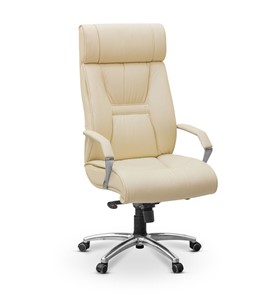 Кресло в офис Олимп X (подлокотники хром) натуральная кожа с компаньоном / бежевая NL53 в Элисте