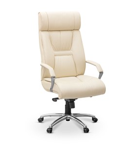 Кресло в офис Олимп X (подлокотники хром) натуральная кожа с компаньоном / бежевая Savanna в Элисте