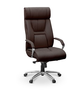Кресло в офис Олимп X (подлокотники хром) натуральная кожа с компаньоном / темно-коричневая NL11 в Элисте