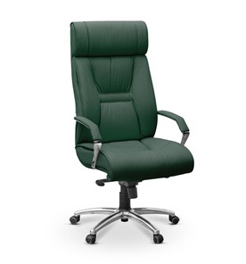 Кресло офисное Олимп X (подлокотники хром) натуральная кожа с компаньоном / зеленая NL30 в Элисте