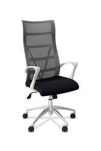 Кресло в офис Топ X белый каркас, сетка/ткань TW / серая/черная в Элисте