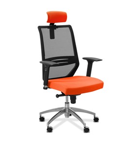 Кресло в офис Aero lux с подголовником, сетка/ткань TW / черная/ оранжевая в Элисте