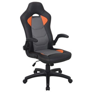Кресло офисное Brabix BRABIX "Skill GM-005", откидные подлокотники, экокожа, черное/оранжевое, 532495 в Элисте