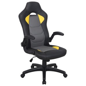 Кресло офисное BRABIX "Skill GM-005", откидные подлокотники, экокожа, черное/желтое, 532494 в Элисте