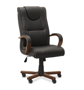 Офисное кресло Империя, натуральная кожа с компаньоном / черная/дерево - орех в Элисте