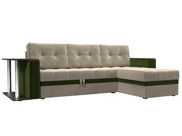 Угловой раскладной диван Атланта М, Бежевый/Зеленый (микровельвет) в Элисте