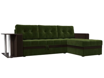 Угловой раскладной диван Атланта М, Зеленый/Коричневый (микровельвет) в Элисте