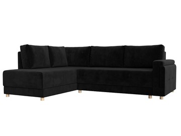 Угловой раскладной диван Лига-024, Черный (Велюр) в Элисте
