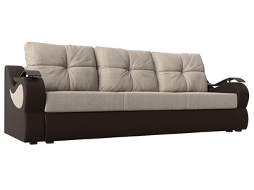 Прямой диван Меркурий еврокнижка, Бежевый/коричневый (рогожка/экокожа) в Элисте