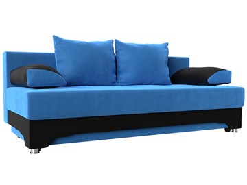Прямой диван Ник-2, Голубой/Черный (Велюр/Экокожа) в Элисте