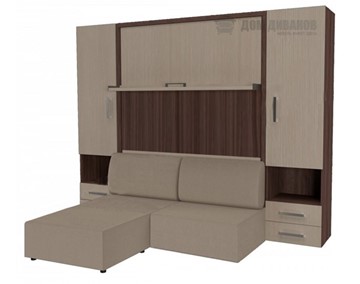 Шкаф-кровать трансформер Кровать-трансформер Smart (ШЛ+КД 1400+ШП+Пуф), 2 шкафа, без подлокотников в Элисте