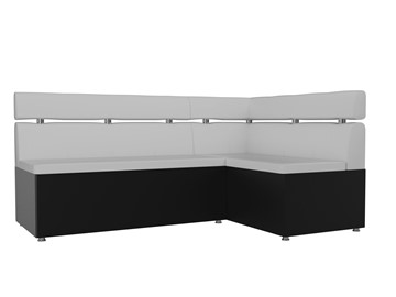 Кухонный прямой диван Классик угловой, Белый/Черный (экокожа) в Элисте